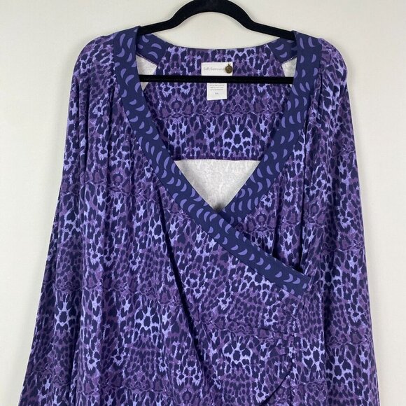 Soft Surroundings Faux Wrap Dress Size XL Tall Purple Animal Print Long Sleeve - Picture 2 of 9